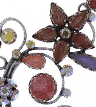 Twisted Flowers necklace in brown-multi/antique silver (large) - Konplott